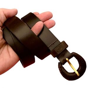 Etiene Aigner Belt Leather Chestnut Brown RARE Wrapped Buckle Like New Medium 1”